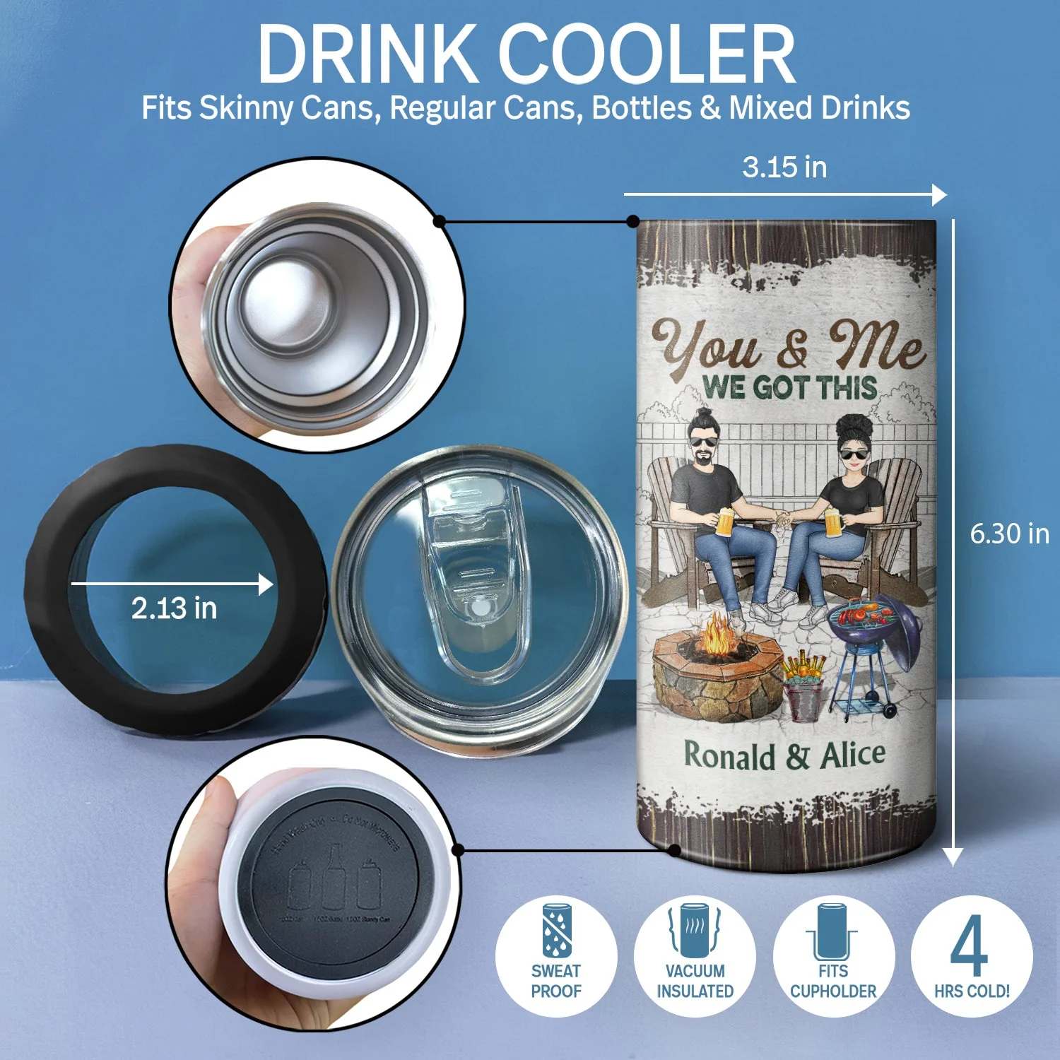 Husband And Wife Drinking Buddies For Life - Loving Gift For Couples - Personalized Custom 4 In 1 Can Cooler Tumbler - Image 4