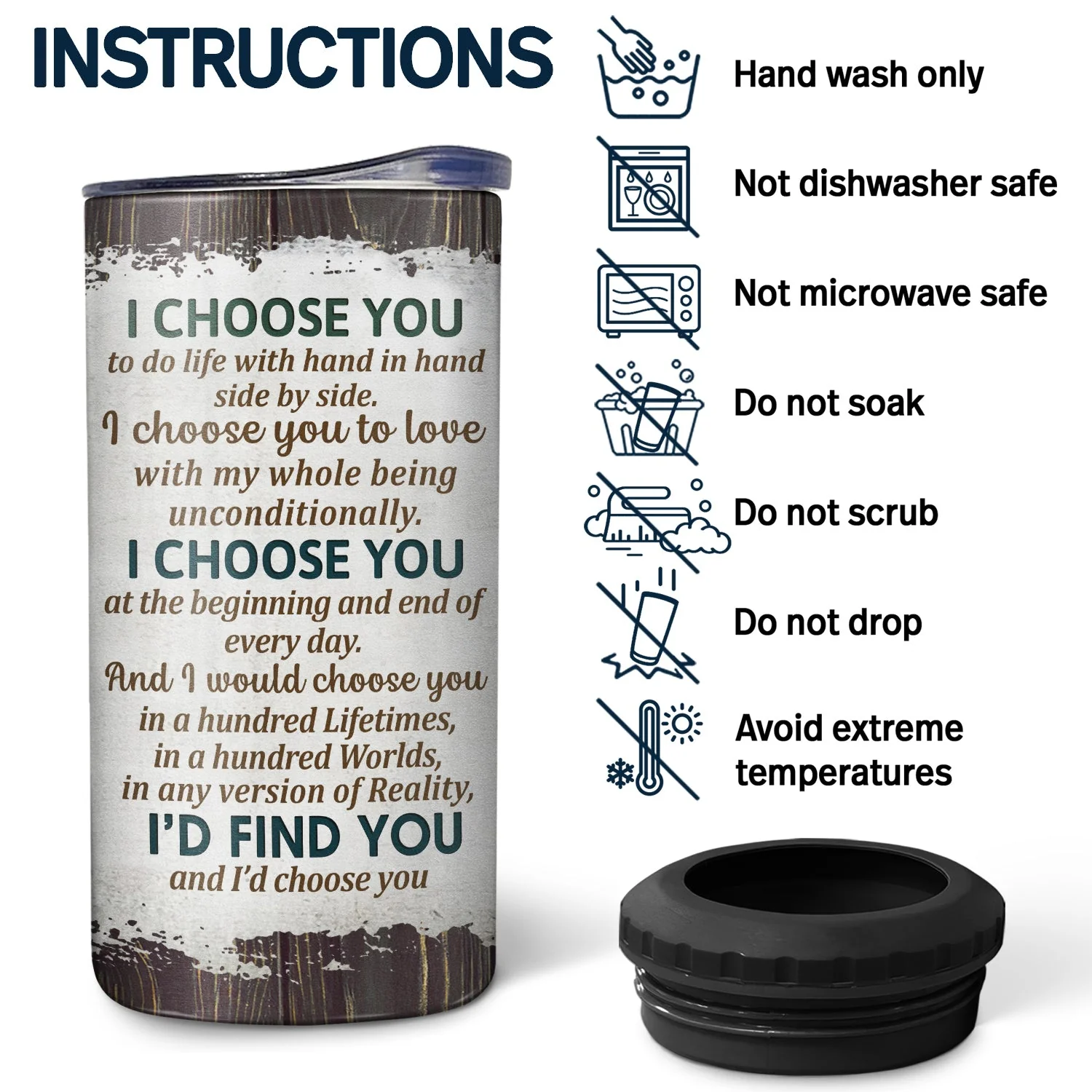 Husband And Wife Drinking Buddies For Life - Loving Gift For Couples - Personalized Custom 4 In 1 Can Cooler Tumbler - Image 5