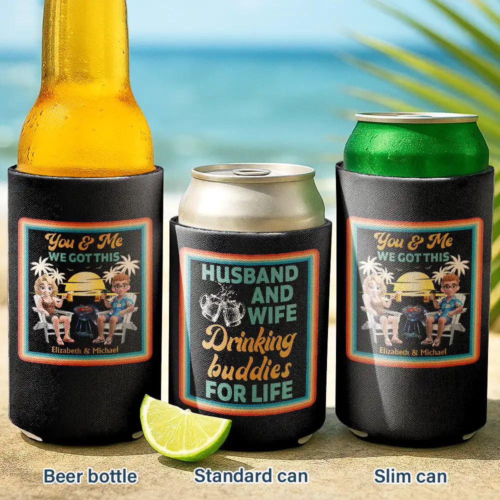 Husband And Wife Drinking Buddies For Life - Personalized Can Cooler Sleeve - Image 2