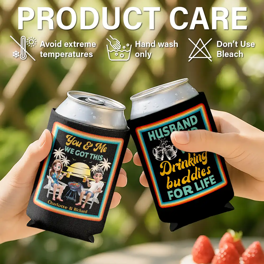 Husband And Wife Drinking Buddies For Life - Personalized Can Cooler Sleeve - Image 6