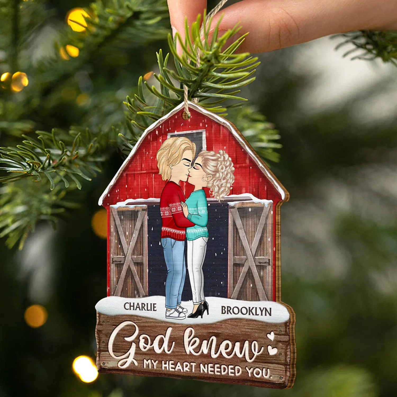 Husband And Wife God Knew My Heart Needed You - Christmas Gift For Couples - Personalized Custom Shaped Wooden Ornament - Image 2