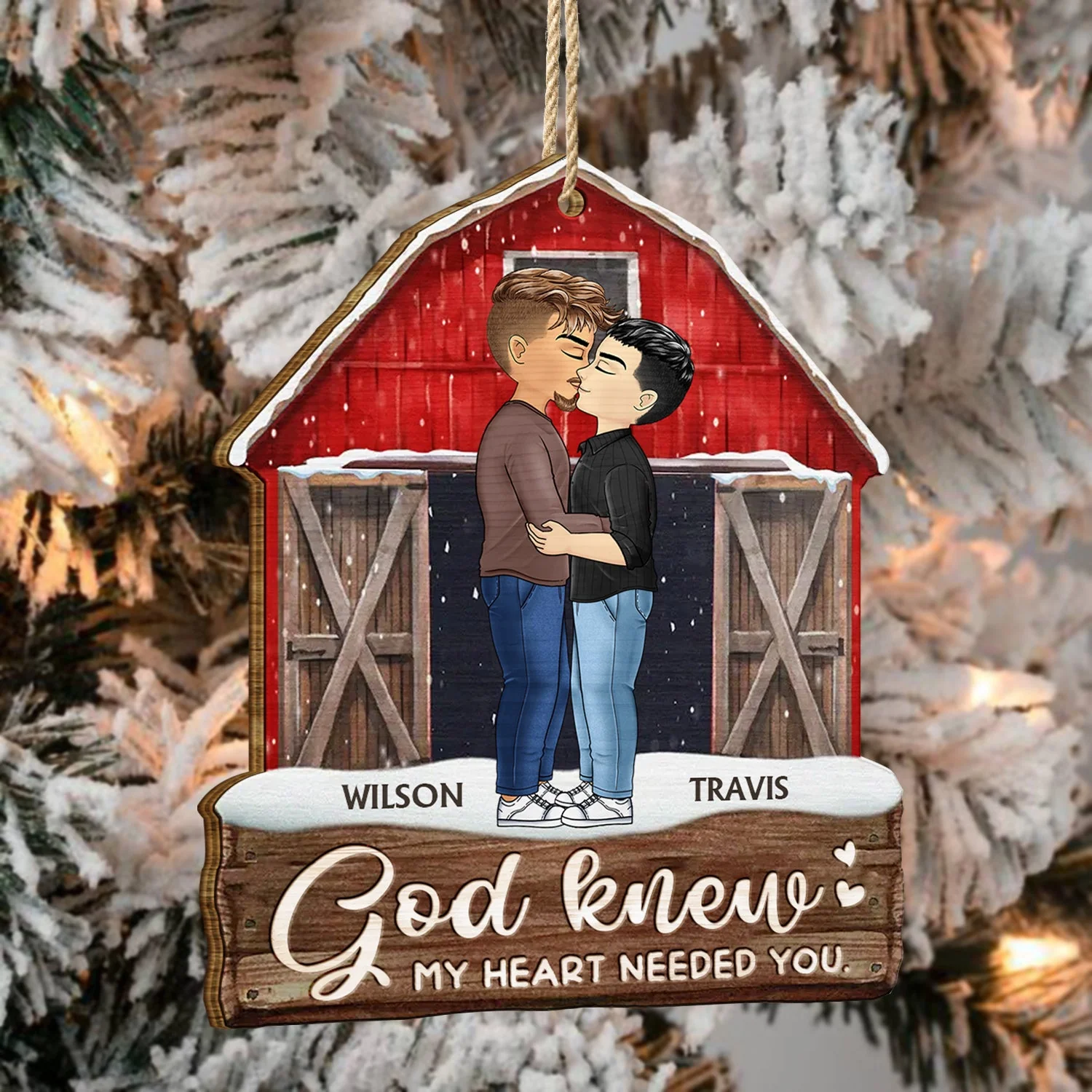 Husband And Wife God Knew My Heart Needed You - Christmas Gift For Couples - Personalized Custom Shaped Wooden Ornament - Image 4
