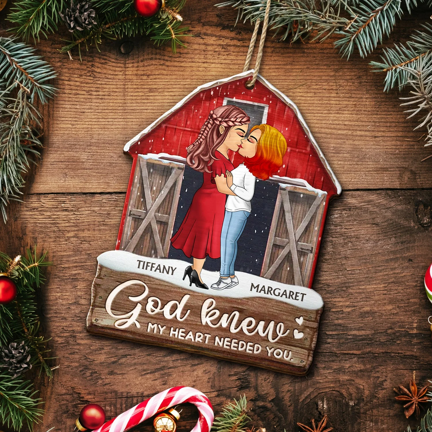 Husband And Wife God Knew My Heart Needed You - Christmas Gift For Couples - Personalized Custom Shaped Wooden Ornament - Image 5
