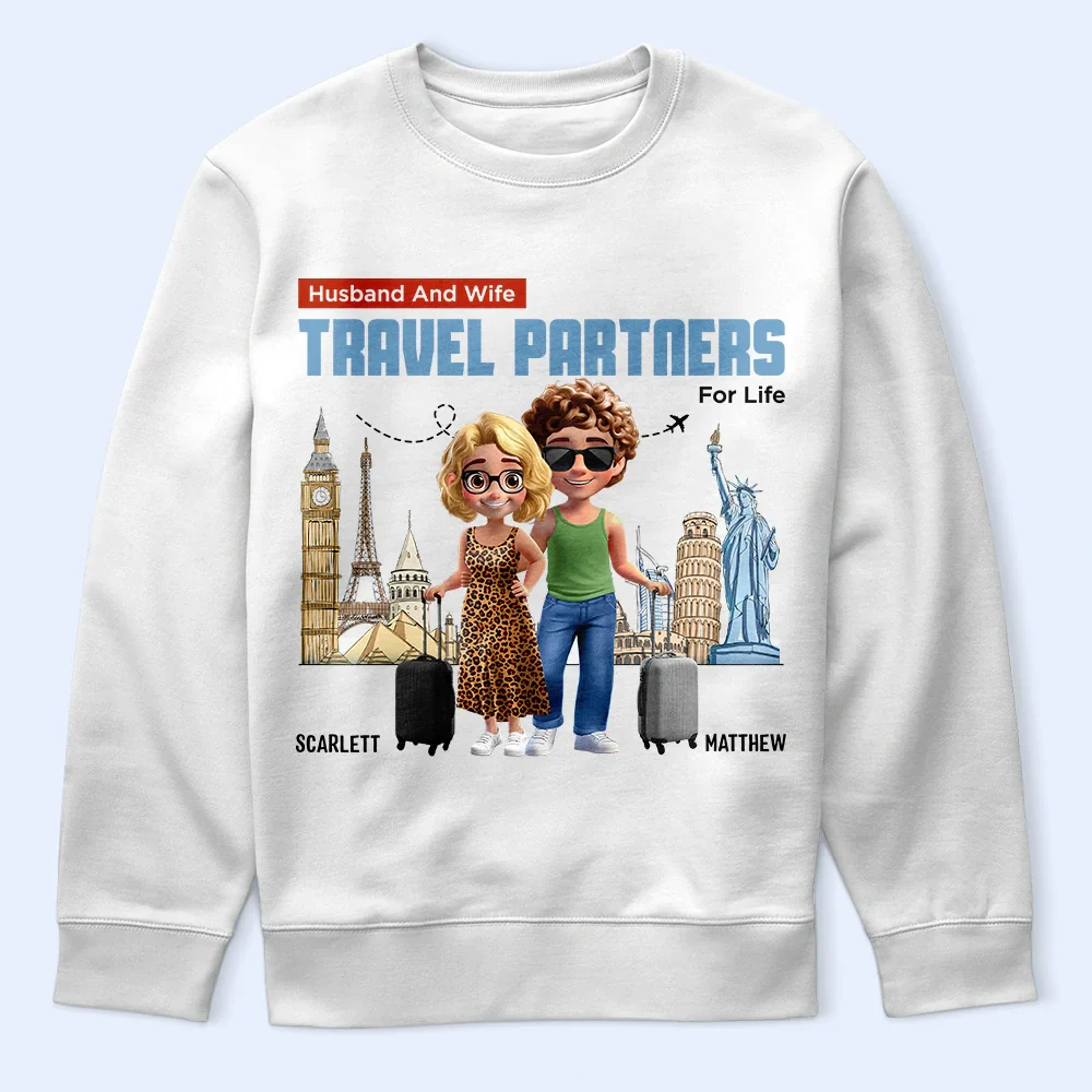 Husband And Wife Travel Couple For Life - Personalized T Shirt - Image 5