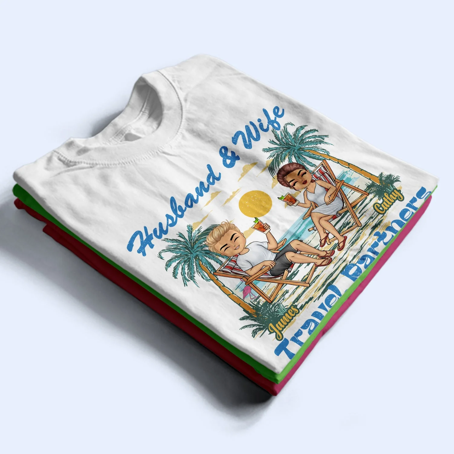 Husband And Wife Travel Partners For Life Beach Traveling - Birthday, Anniversary, Travel, Vacation Gift For Couple, Parents - Personalized T Shirt - Image 2