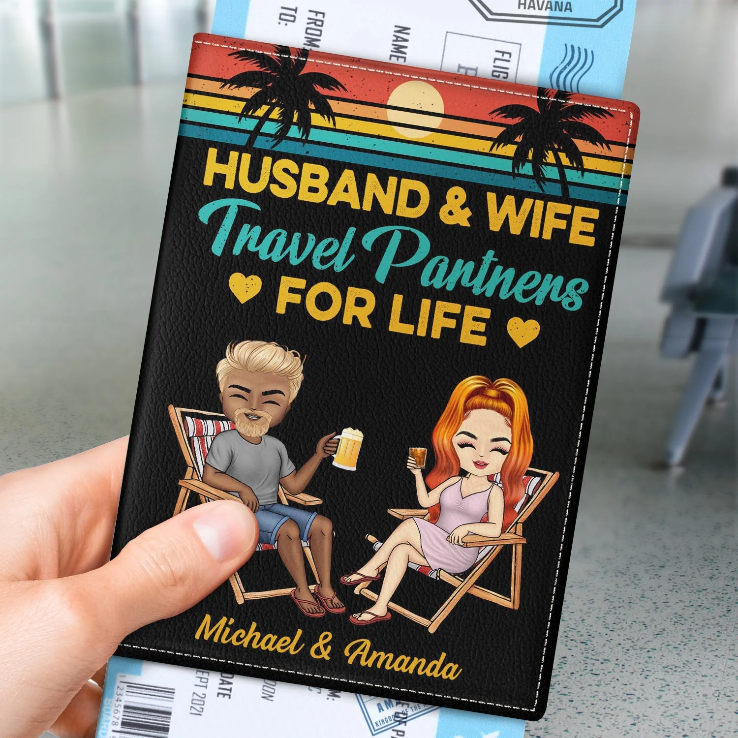 Husband And Wife Travel Partners For Life Beach Traveling Couple - Personalized Custom Passport Cover, Passport Holder - Image 3