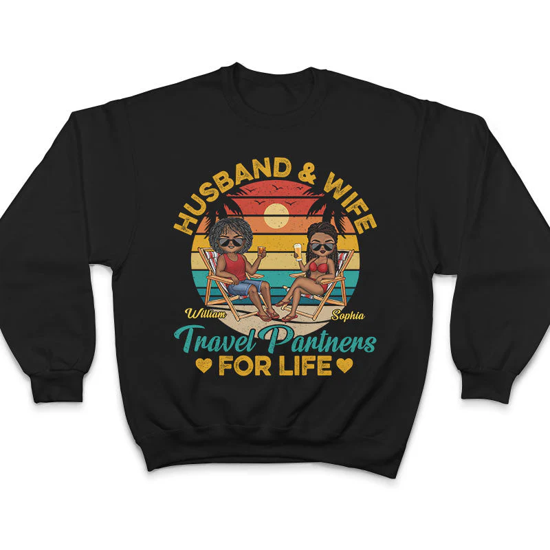 Husband And Wife Travel Partners For Life Beach Traveling Couple - Personalized Custom T Shirt - Image 5