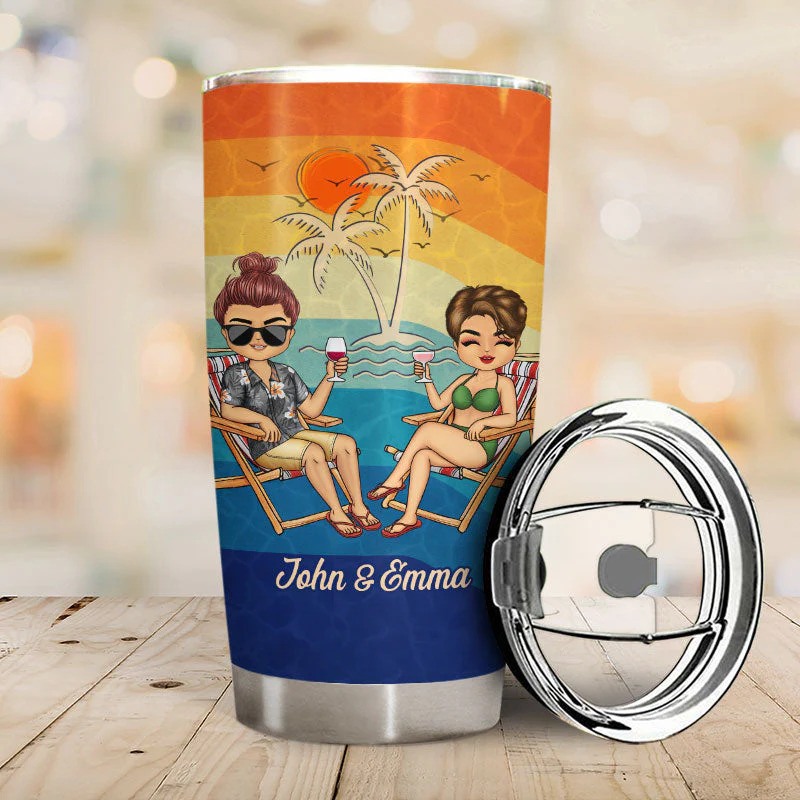 Husband And Wife Travel Partners For Life Beach Traveling Couple - Personalized Custom Tumbler - Image 2