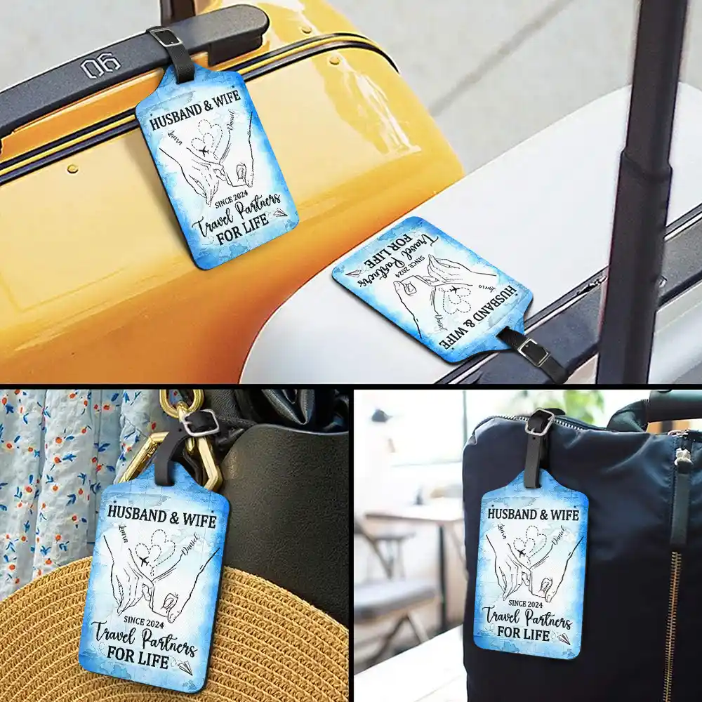 Husband And Wife Travel Partners For Life - Personalized Luggage Tag - Image 3