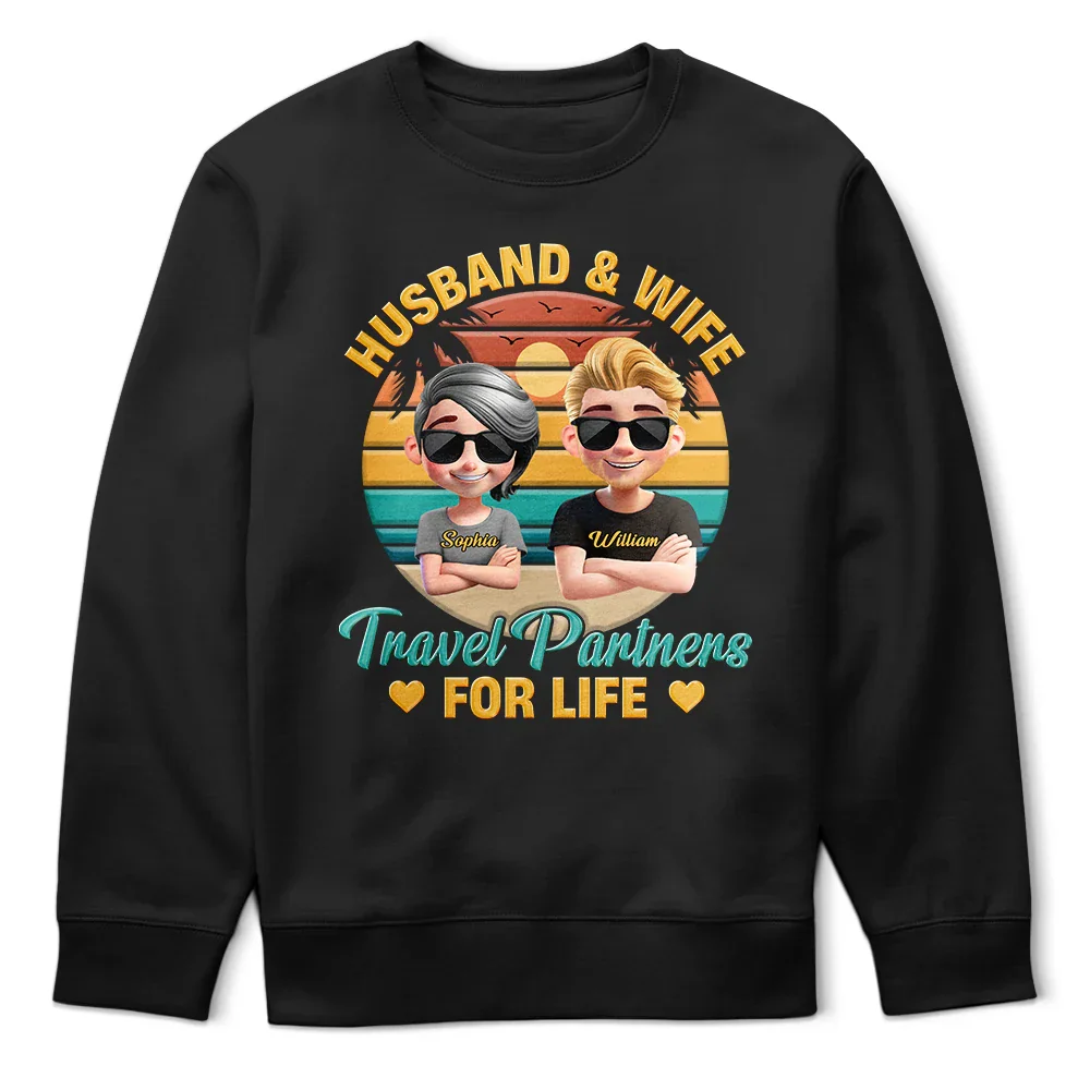 Husband And Wife Travel Partners For Life Traveling Couple - Personalized T Shirt - Image 5