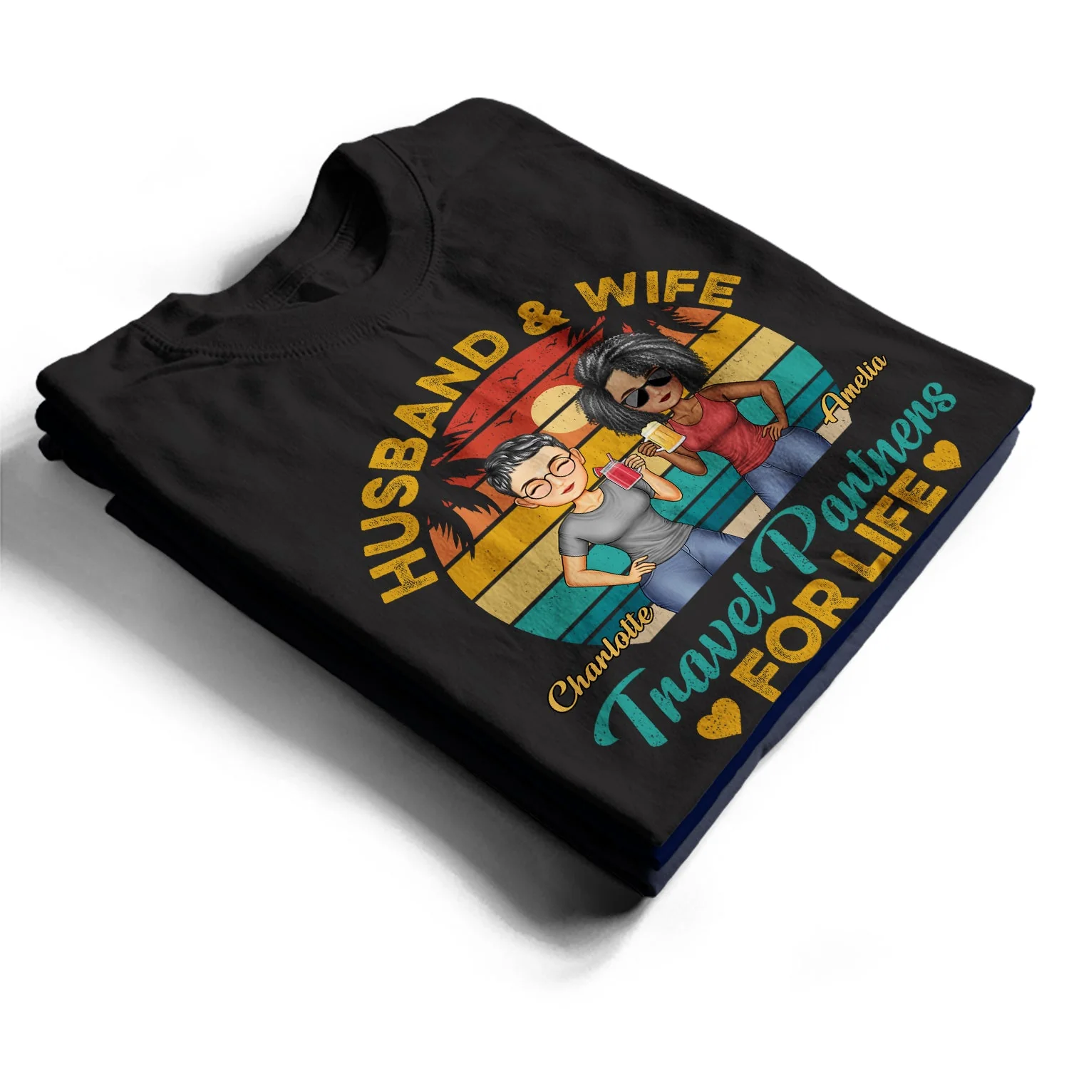 Husband And Wife Travel Partners For Life Traveling Couples Beach Vacation - Anniversary, Birthday Gift For Spouse, Boyfriend, Girlfriend - Personalized Custom T Shirt - Image 2