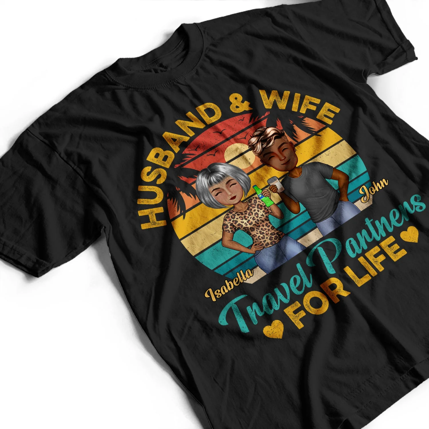 Husband And Wife Travel Partners For Life Traveling Couples Beach Vacation - Anniversary, Birthday Gift For Spouse, Boyfriend, Girlfriend - Personalized Custom T Shirt - Image 3