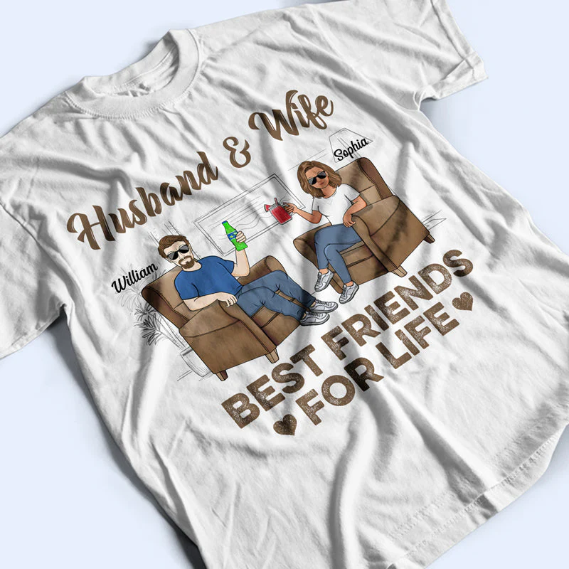 Husband Wife Best Friends For Life - Gift For Couples - Personalized Custom T Shirt - Image 3
