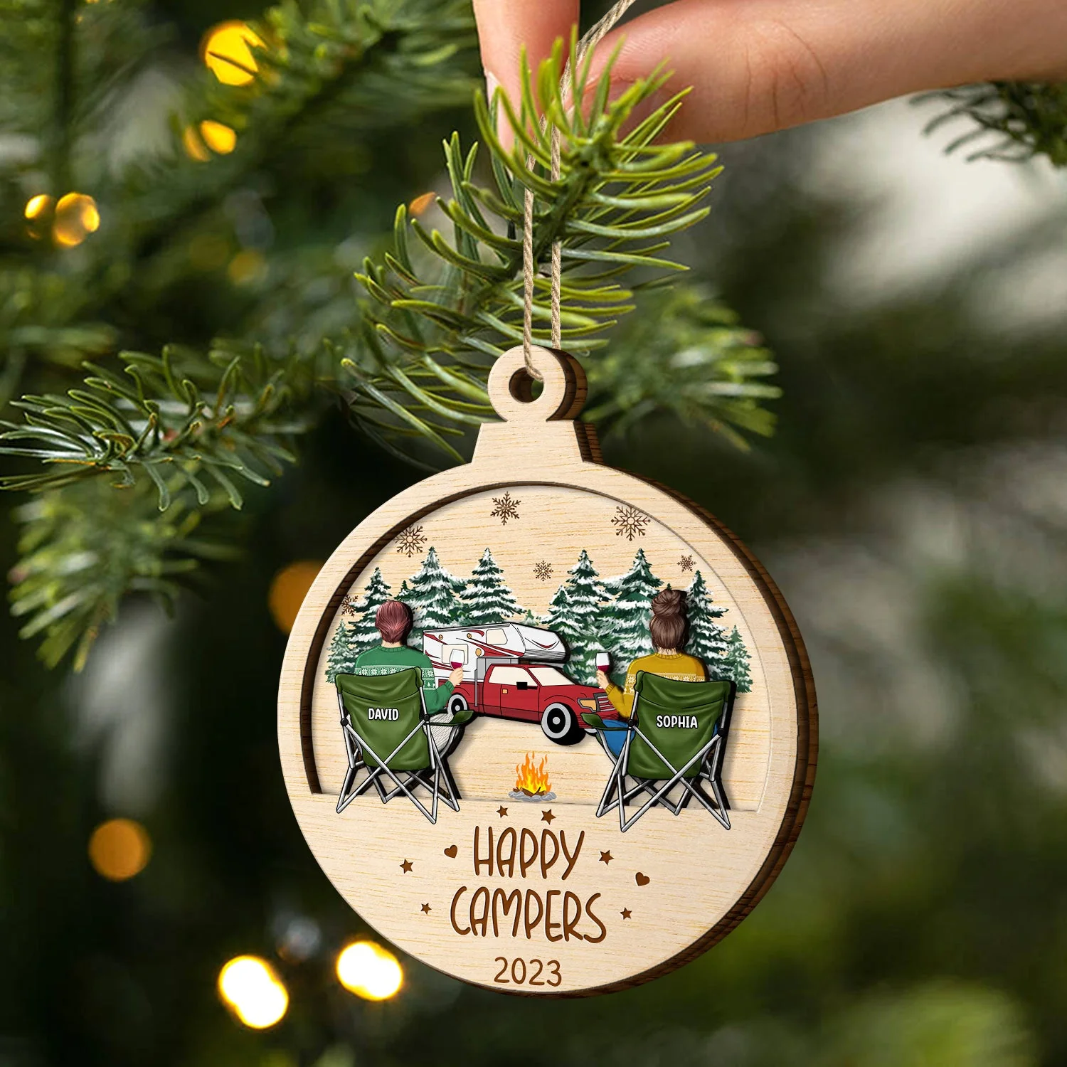 Husband & Wife Camping Partners For Life - Christmas Gift For Couples, Campers - Personalized 2-Layered Wooden Ornament - Image 2