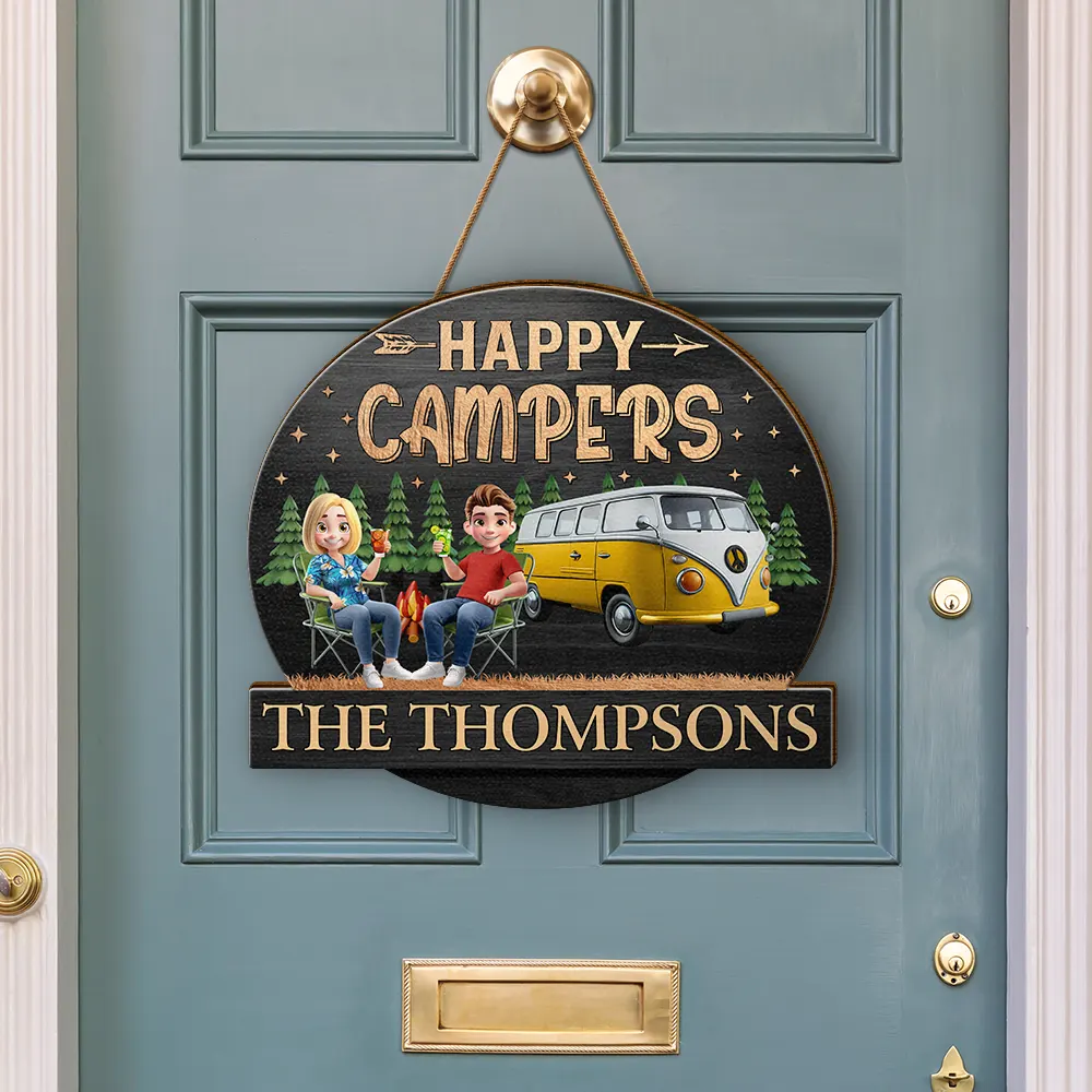 Husband & Wife Camping Partners For Life Couple - Personalized Custom Shaped Wood Sign - Image 3
