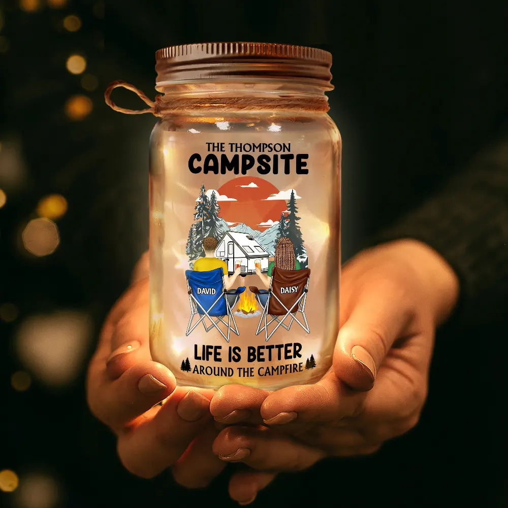 Husband & Wife Camping Partners For Life - Personalized Mason Jar Light - Image 3