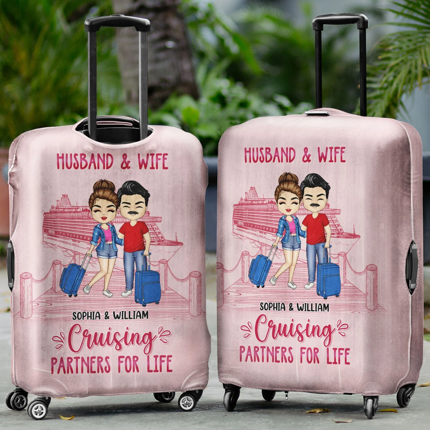 Husband & Wife Cruising Partners For Life - Gift For Couples - Personalized Luggage Cover - Image 2