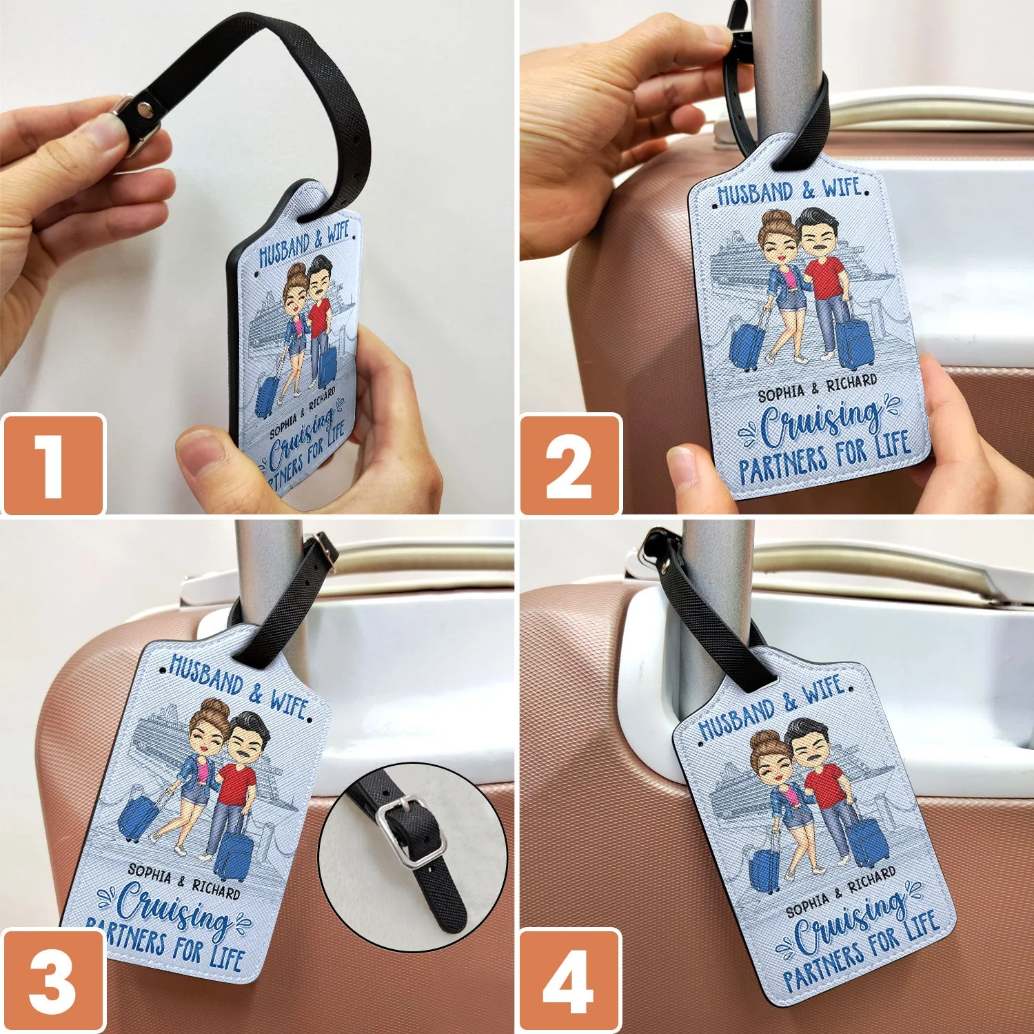 Husband & Wife Cruising Partners For Life - Gift For Couples - Personalized Luggage Tag - Image 6