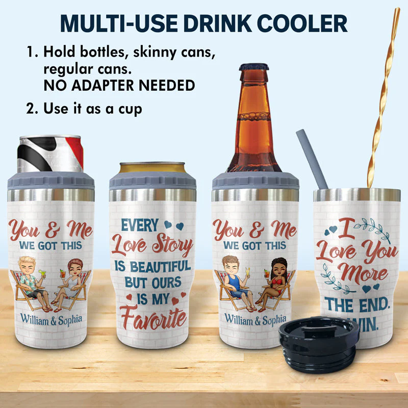 Husband & Wife Drinking Buddies For Life - Couple Gift - Personalized Custom Triple 3 In 1 Can Cooler - Image 2