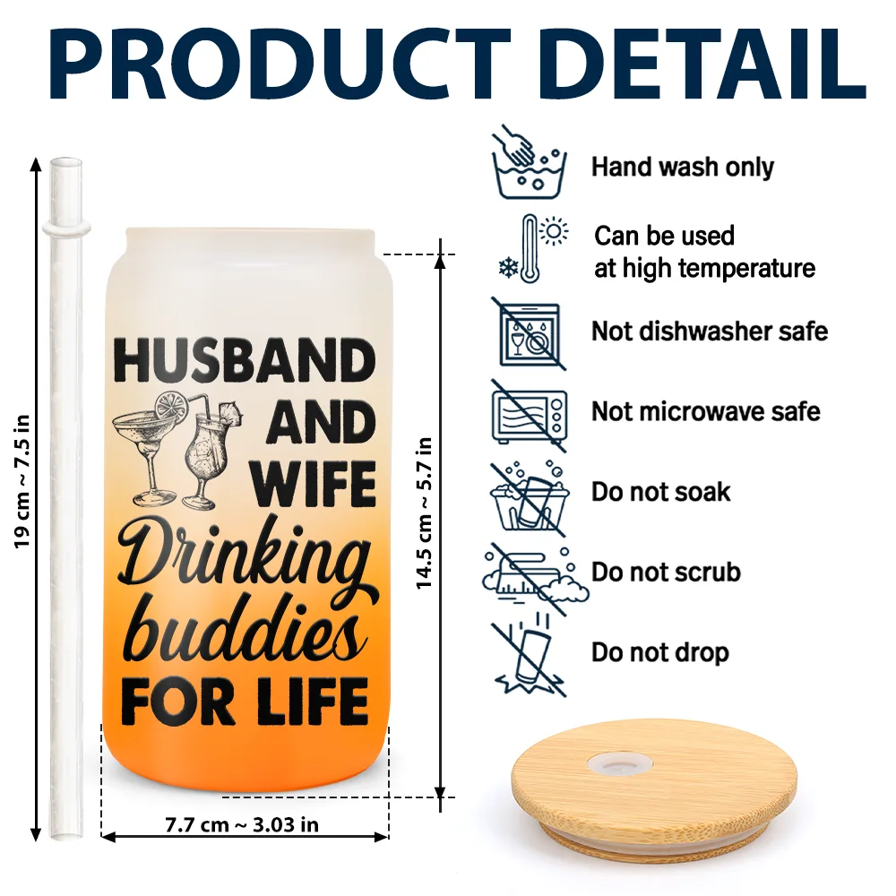 Husband & Wife Drinking Buddies For Life - Personalized Ombre Frosted Glass Can - Image 4