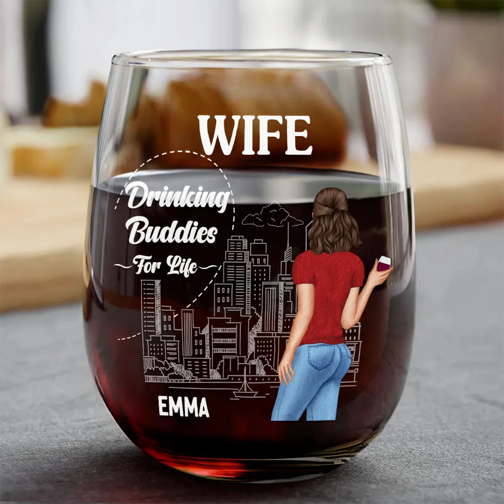 Husband & Wife Drinking Partners For Life - Personalized Combo Wine & Whiskey Glass - Image 3