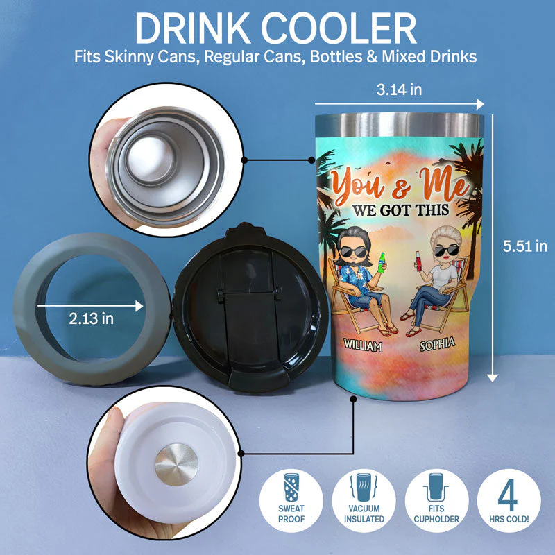 Husband & Wife Travel Buddies For Life Traveling - Couple Gift - Personalized Custom Triple 3 In 1 Can Cooler - Image 4