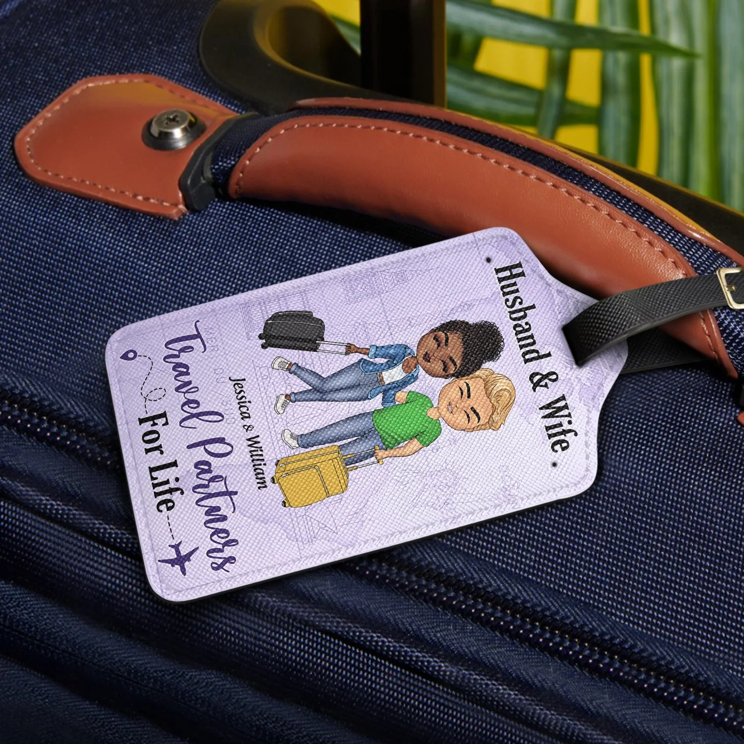 Husband & Wife Travel Partners For Life - Gift For Couples - Personalized Luggage Tag - Image 2