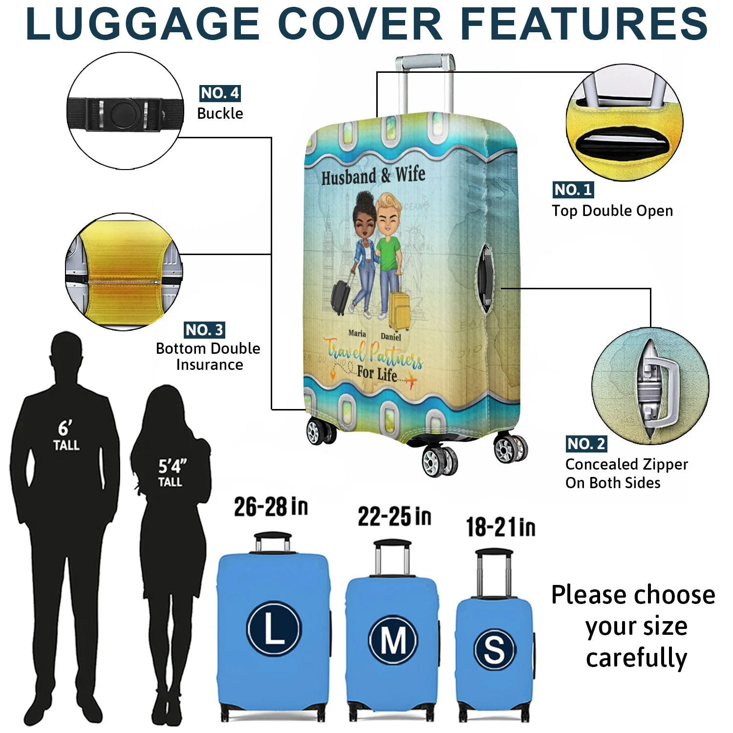 Husband & Wife Travel Partners For Life - Traveling Gift For Couples - Personalized Combo Luggage Cover And Luggage Tag - Image 3