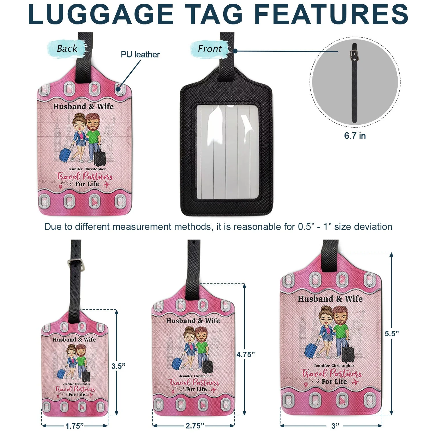 Husband & Wife Travel Partners For Life - Traveling Gift For Couples - Personalized Combo Luggage Cover And Luggage Tag - Image 4