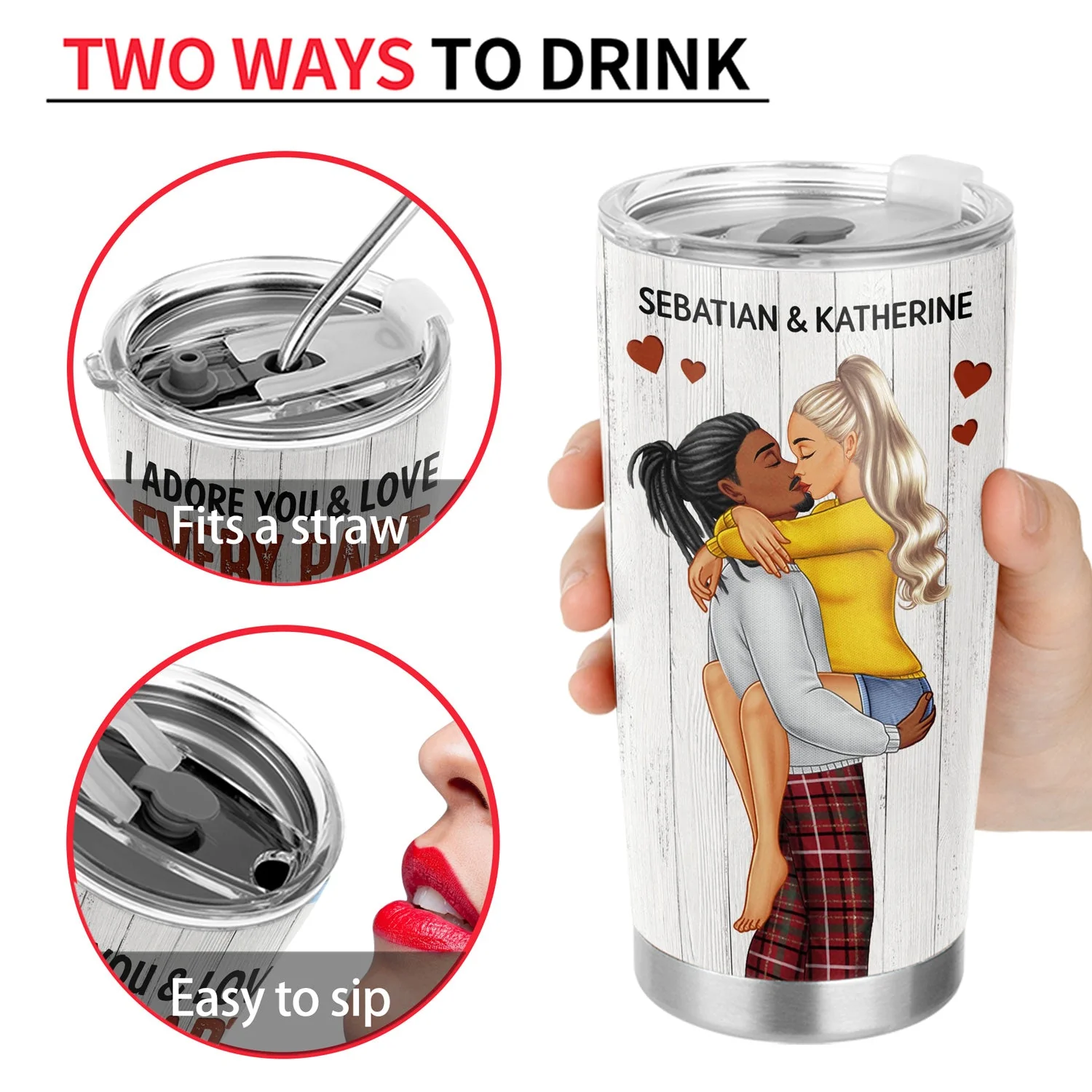 I Adore You And Love Every Part Of You Kissing Couple - Anniversary, Vacation, Funny Gift For Couples, Family - Personalized Tumbler - Image 4