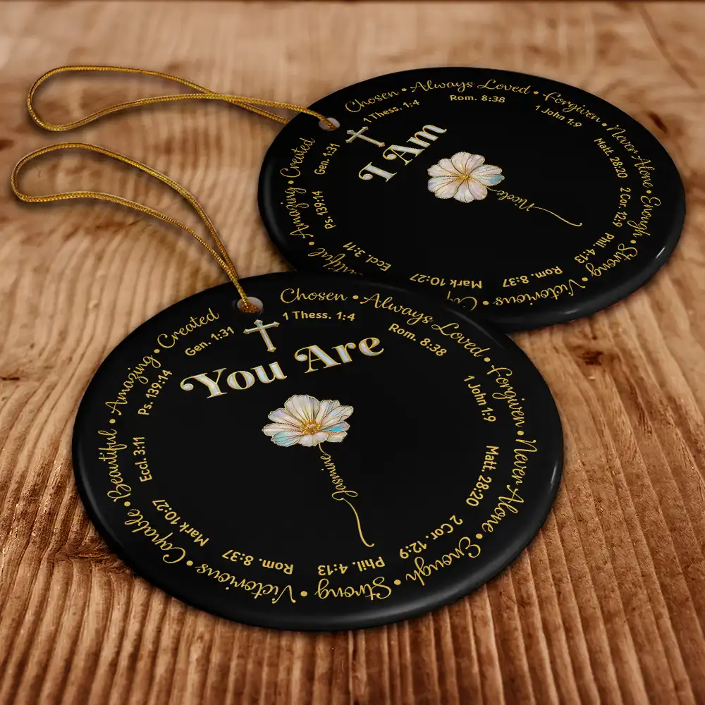 I Am Always Loved Birth Month Flower Nacre Effect - Personalized Circle Ceramic Ornament - Image 6