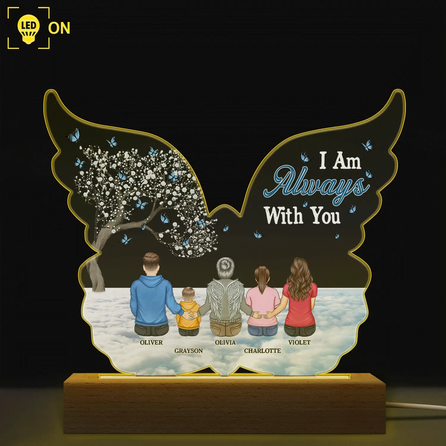 I Am Always With You - Family, Memorial Gift - Personalized 3D Led Light Wooden Base - Image 2