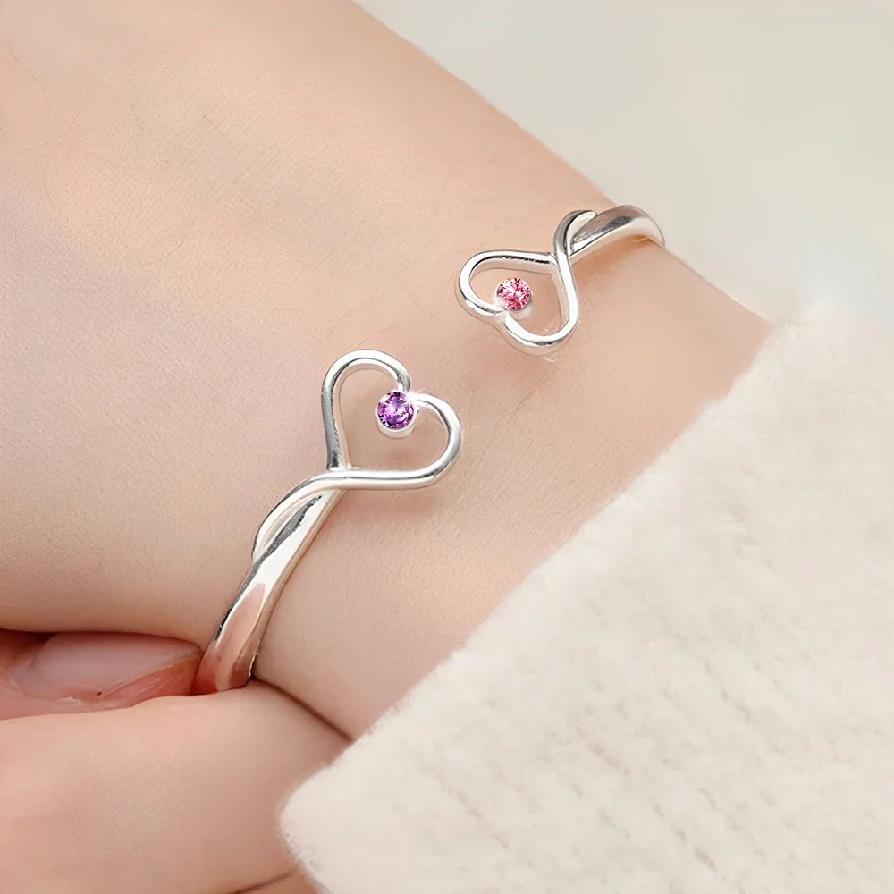 I Am Always With You - Personalized Gem Heart Cuff Bracelet - Image 3