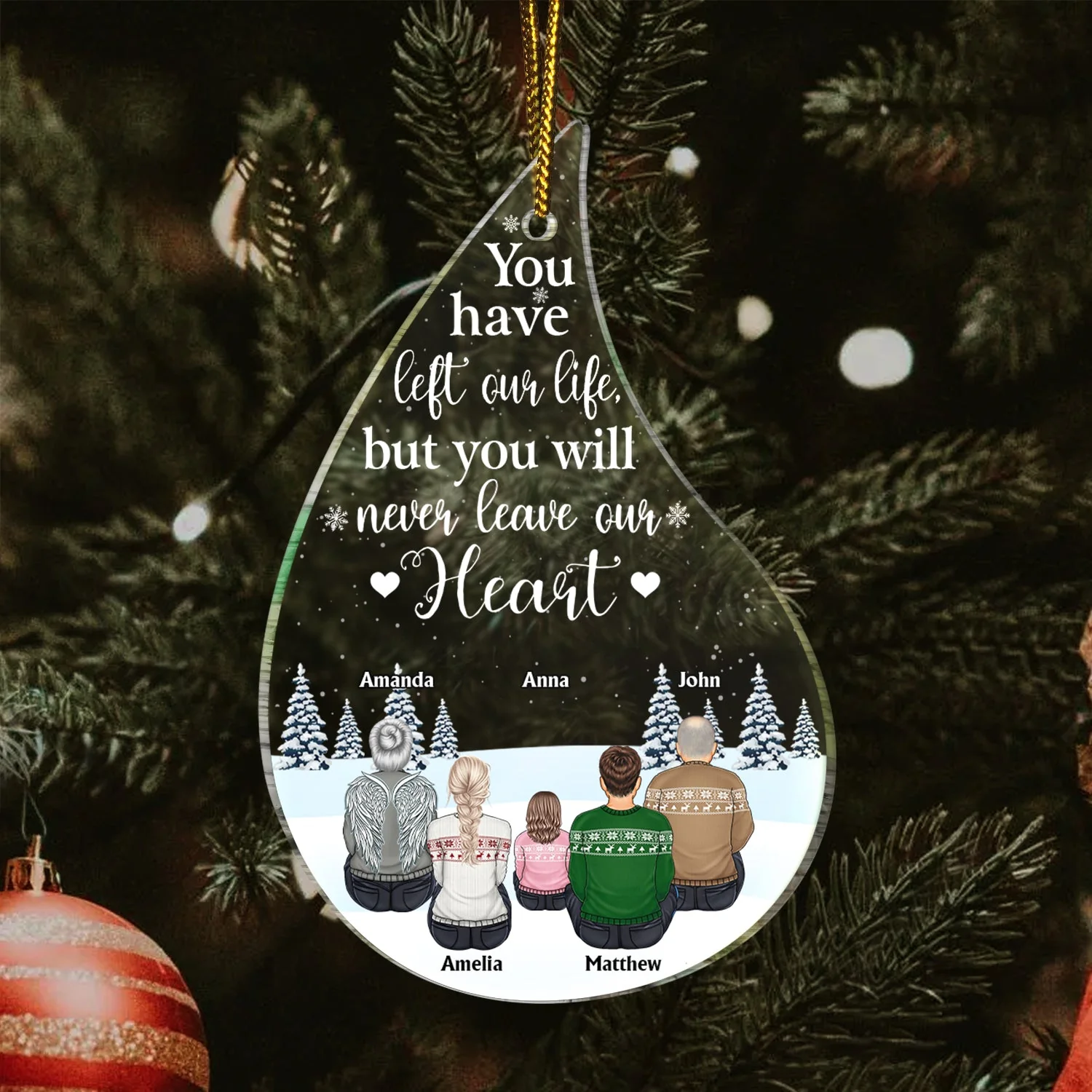 I Am Always With You Teardrop Shape - Christmas, Memorial Gift For Family With Kids - Personalized Custom Shaped Acrylic Ornament - Image 3