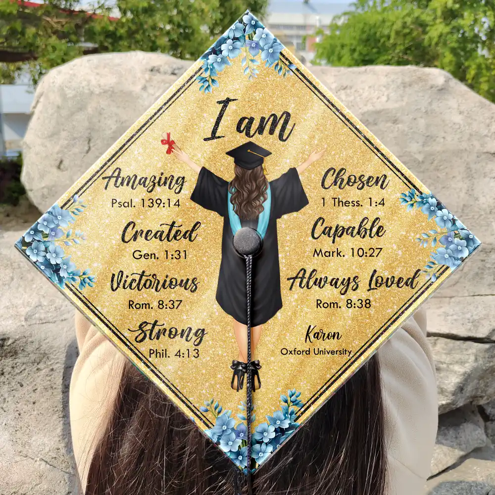 I Am Amazing Capable Strong - Personalized Graduation Cap Topper - Image 3