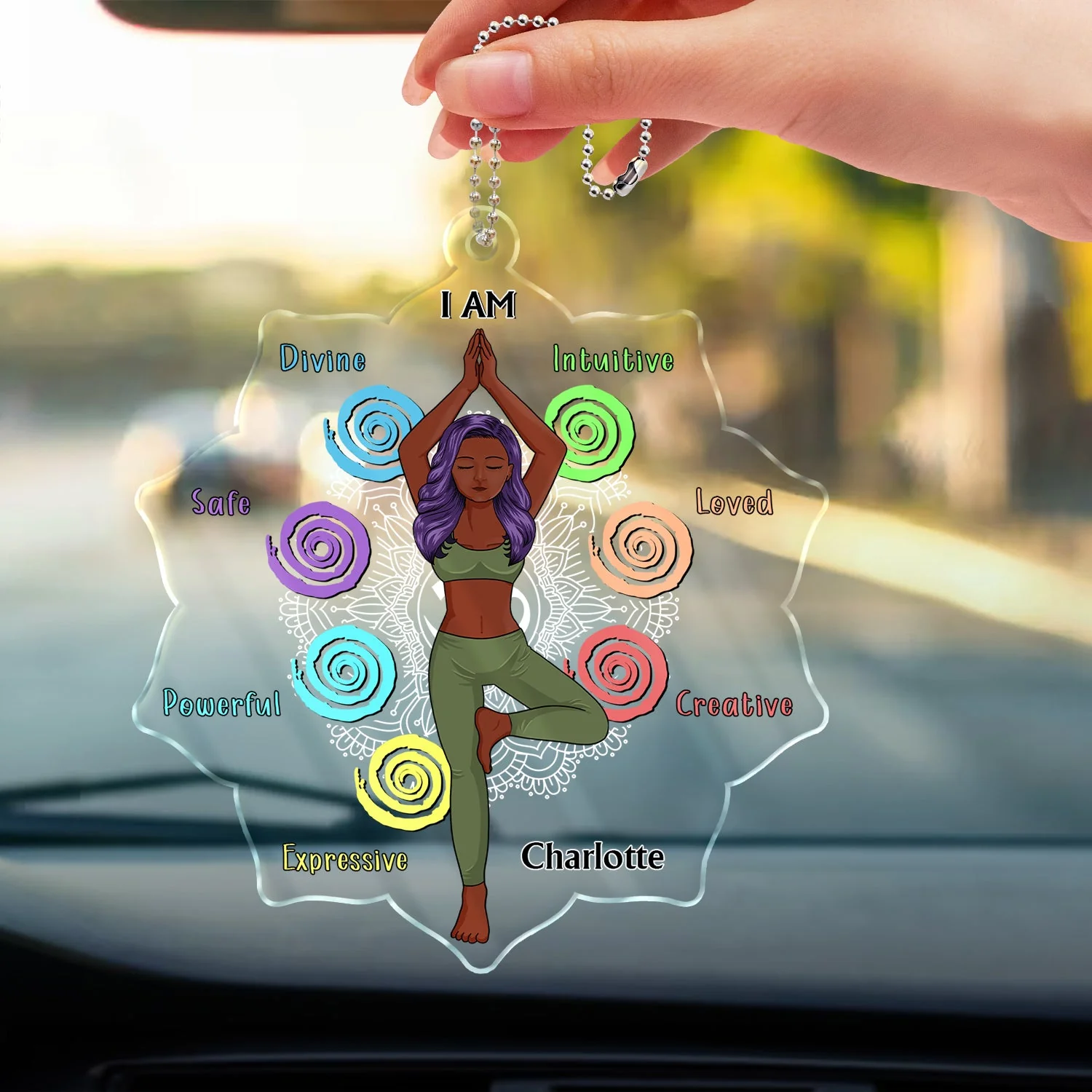 I Am Divine Intuitive Expressive Loved - Birthday, Loving Gift For Yourself, Women, Yoga Lovers - Personalized Acrylic Car Hanger - Image 3
