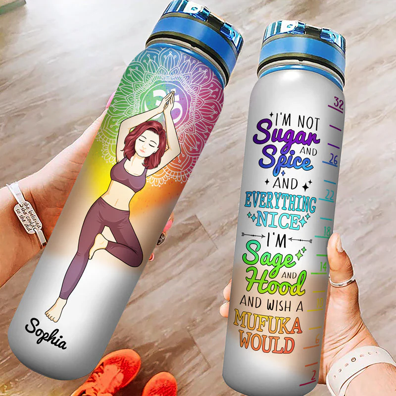 I Am Divine Intuitive Expressive Loved - Gift For Yoga Lovers - Personalized Custom Water Tracker Bottle - Image 3