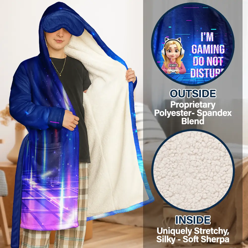 I Am Gaming Do Not Disturb 3D Effect Gamer - Personalized Hooded Robe - Image 2
