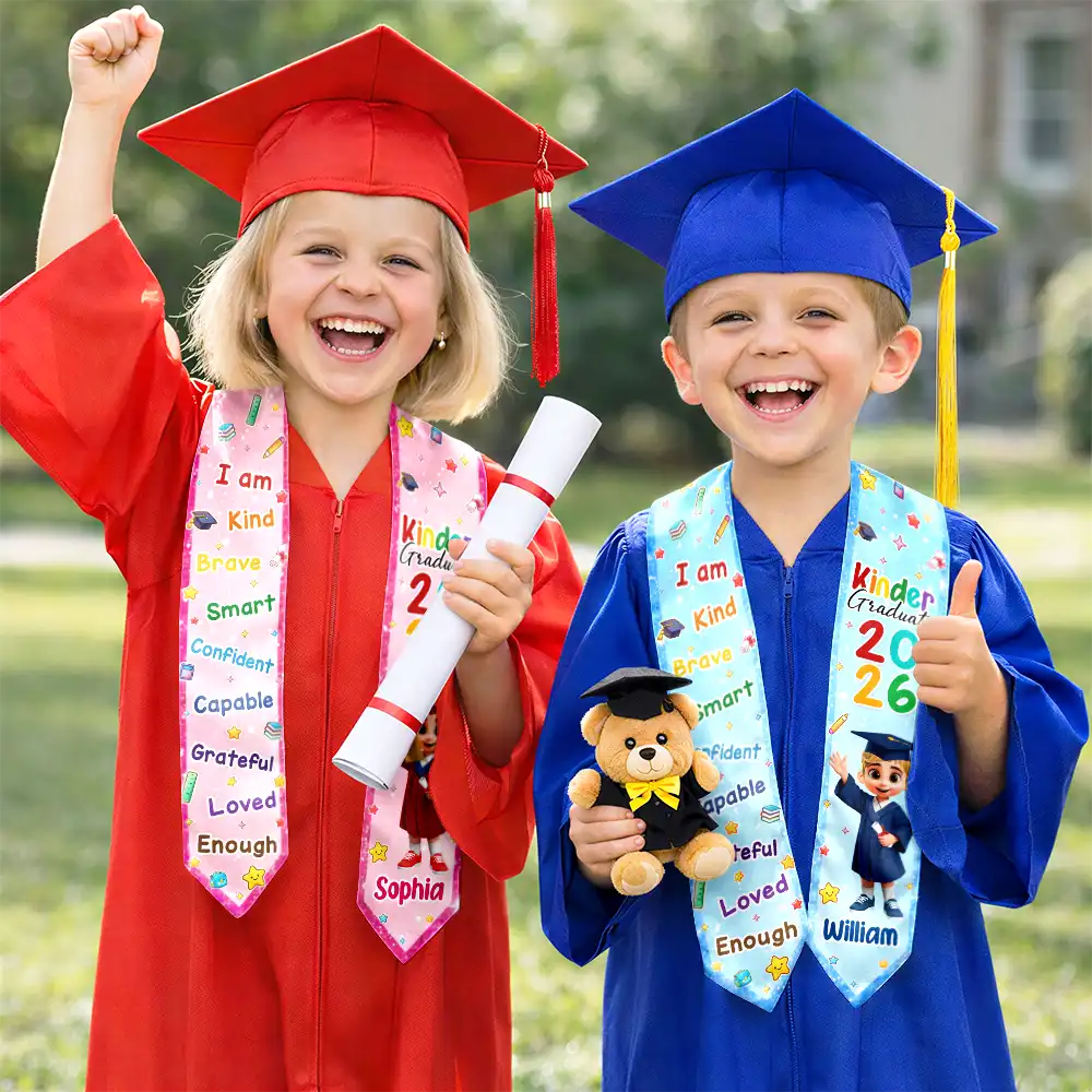I Am Kind Affirmation Kinder Prek Graduation - Personalized Kid Graduation Stole - Image 4