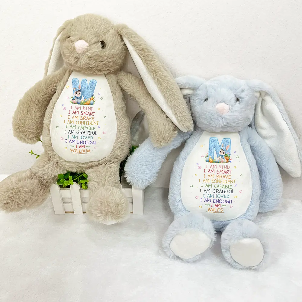 I Am Kind Faux Chenille Rabbit Alphabet Letters - Personalized Soft Toy Bunny - Image 3