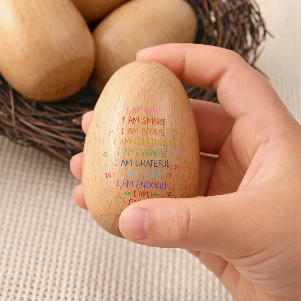 I Am Kind I Am Smart - Personalized Musical Wooden Easter Egg Shaker - Image 3