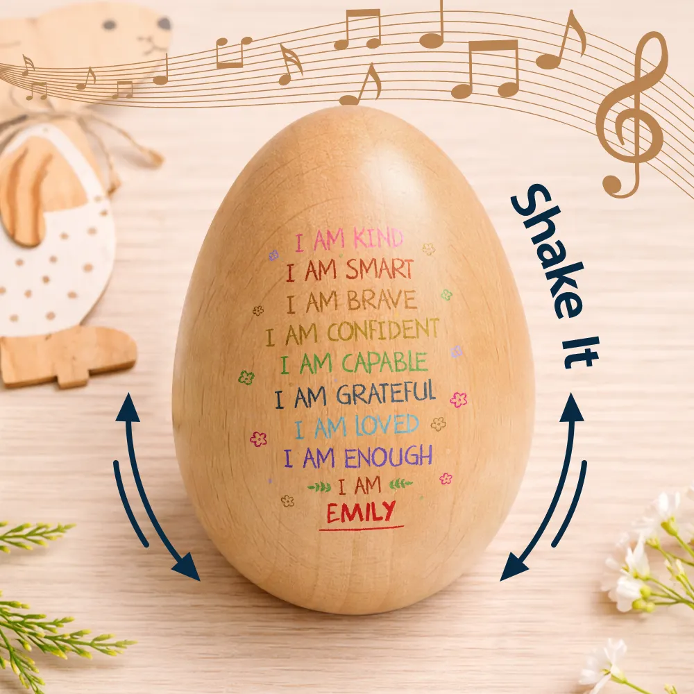 I Am Kind I Am Smart - Personalized Musical Wooden Easter Egg Shaker - Image 4
