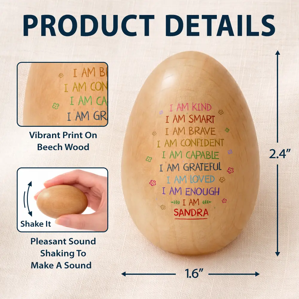 I Am Kind I Am Smart - Personalized Musical Wooden Easter Egg Shaker - Image 5