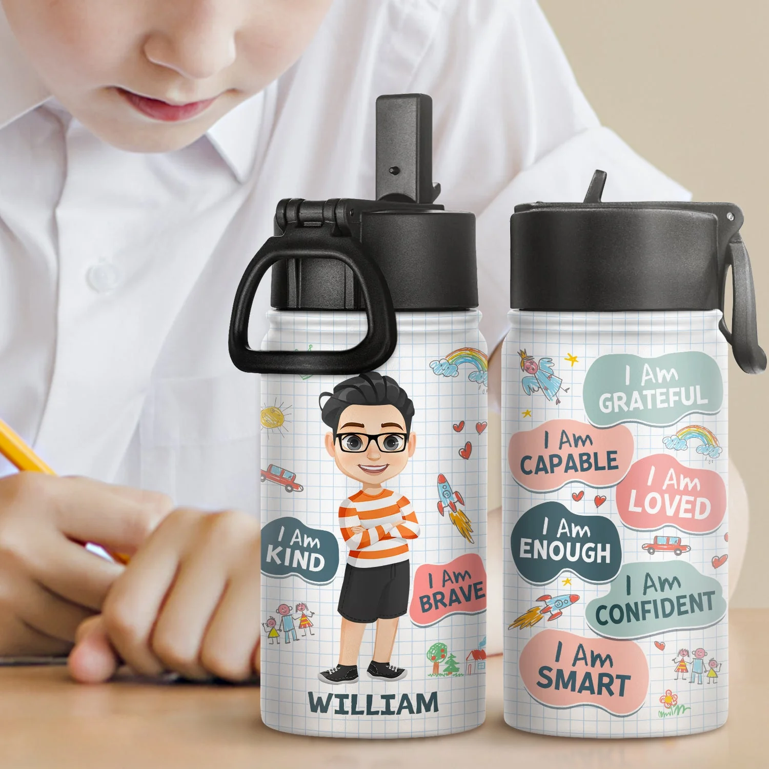 I Am Kind Smart Brave Affirmations - Gift For Kid, Back To School Gift - Personalized Kids Water Bottle - Image 2