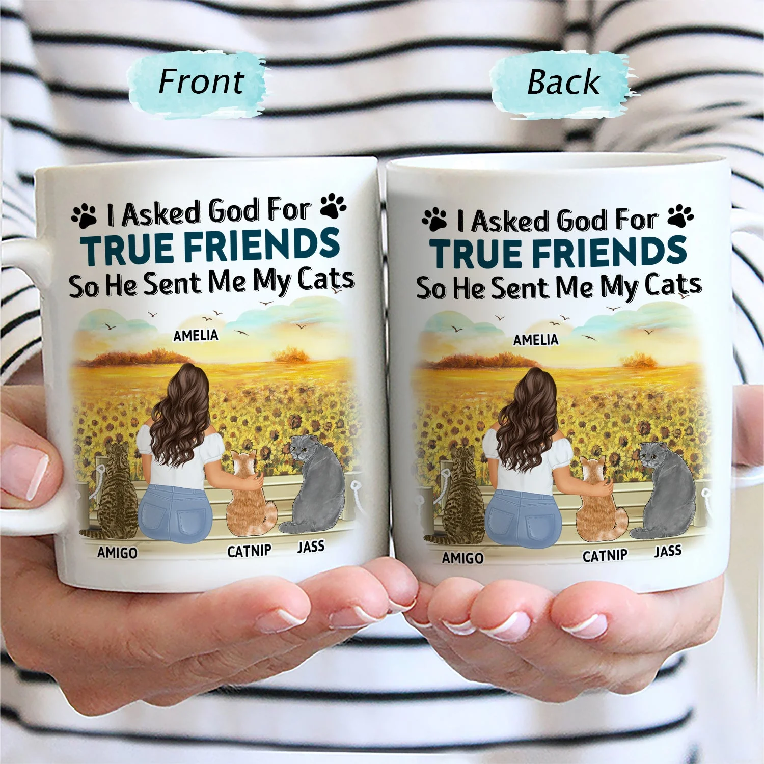 I Asked God For A True Friend - Gift For Cat Lovers, Cat Mom, Cat Dad - Personalized Mug - Image 2