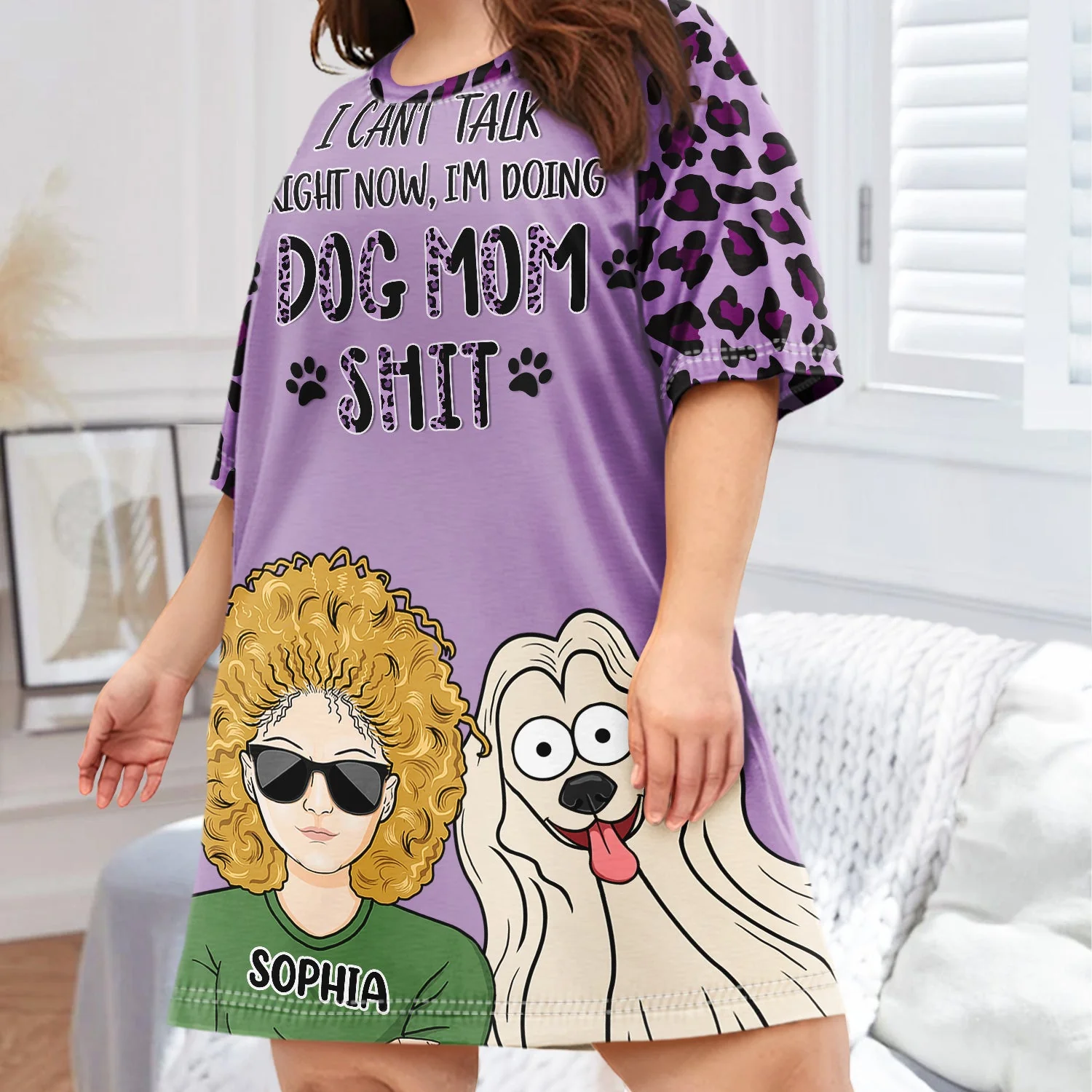 I Can't Talk Right Now - Funny Gift For Dog Mom, Dog Lovers - Personalized Women's Sleep Tee - Image 3
