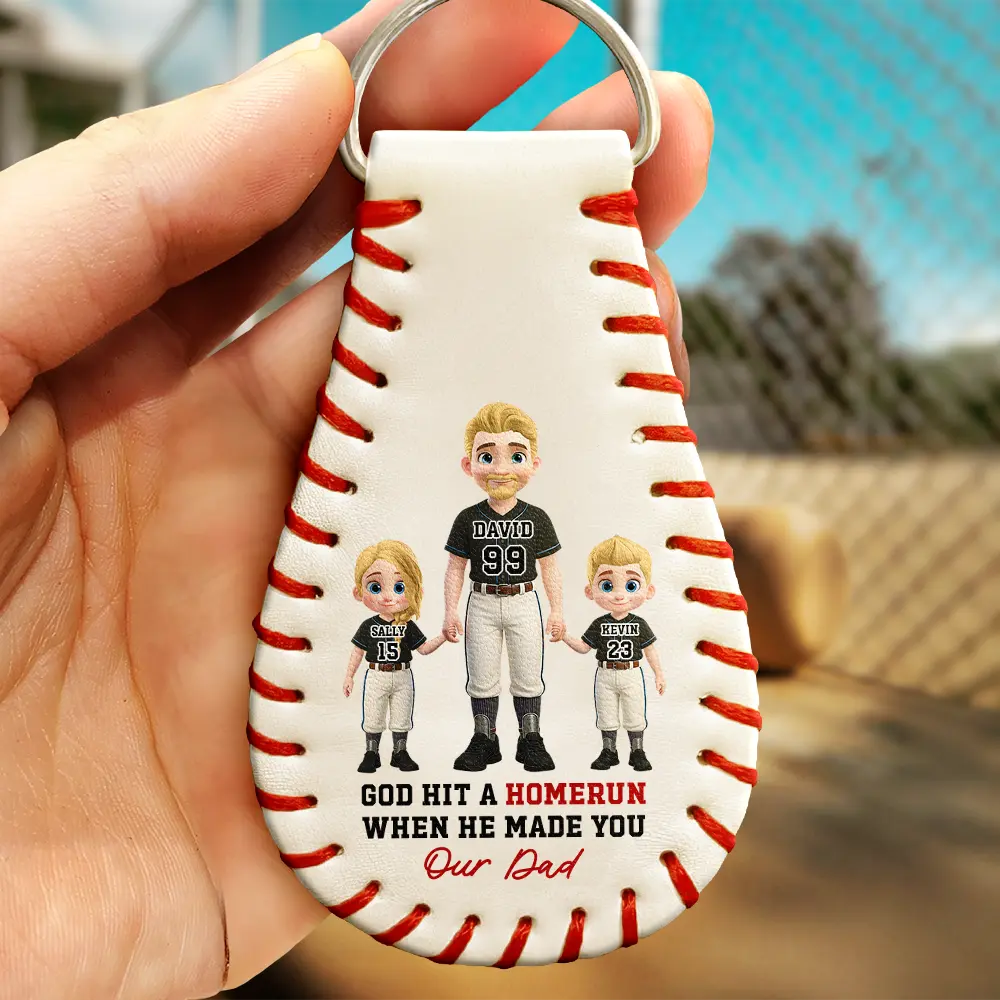 I Caught The Best Mom Best Dad Baseball - Personalized Leather Baseball Keychain - Image 2
