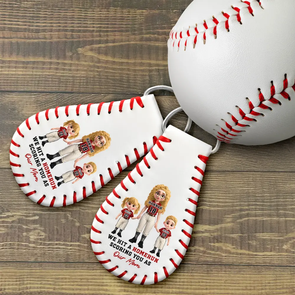 I Caught The Best Mom Best Dad Baseball - Personalized Leather Baseball Keychain - Image 3
