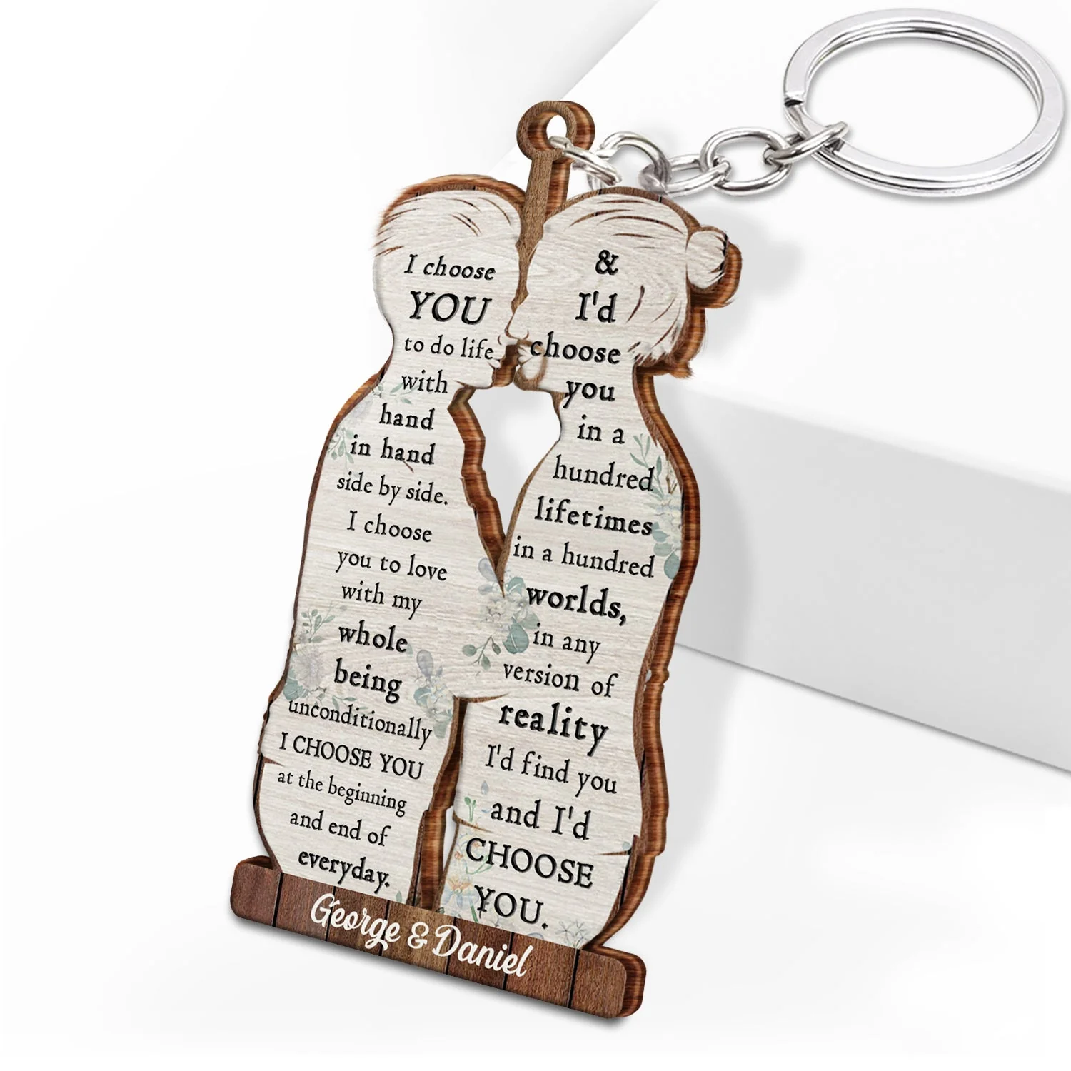 I Choose You - Anniversary Gift For Couples - Personalized Cutout Wooden Keychain - Image 2