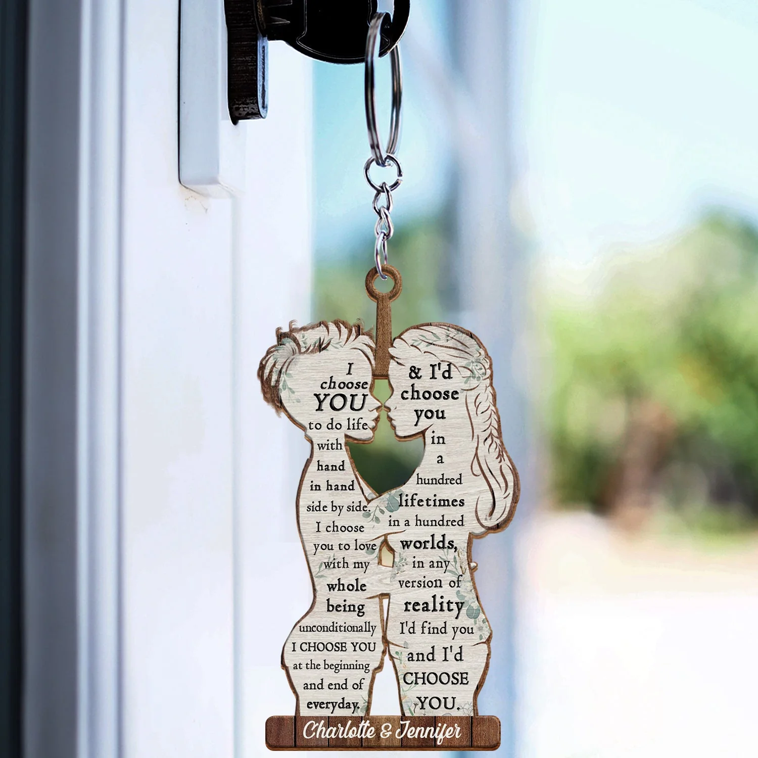 I Choose You - Anniversary Gift For Couples - Personalized Cutout Wooden Keychain - Image 3